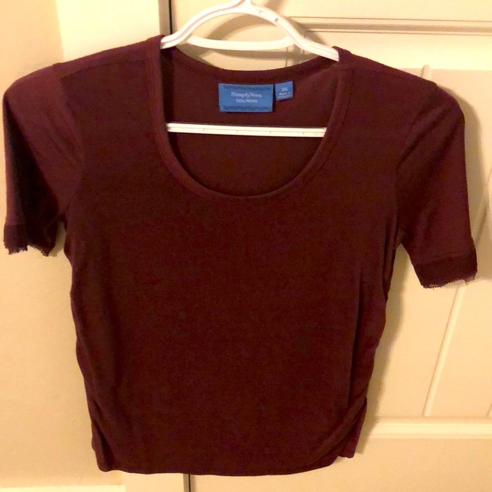 Maroon blouse with detailed sleeve